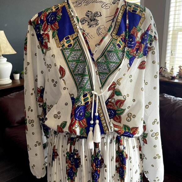 Vintage 80's DIANE FREIS Boho Dress Georgette Midi Floral Paisley Scarf M/L - Picture 12 of 16